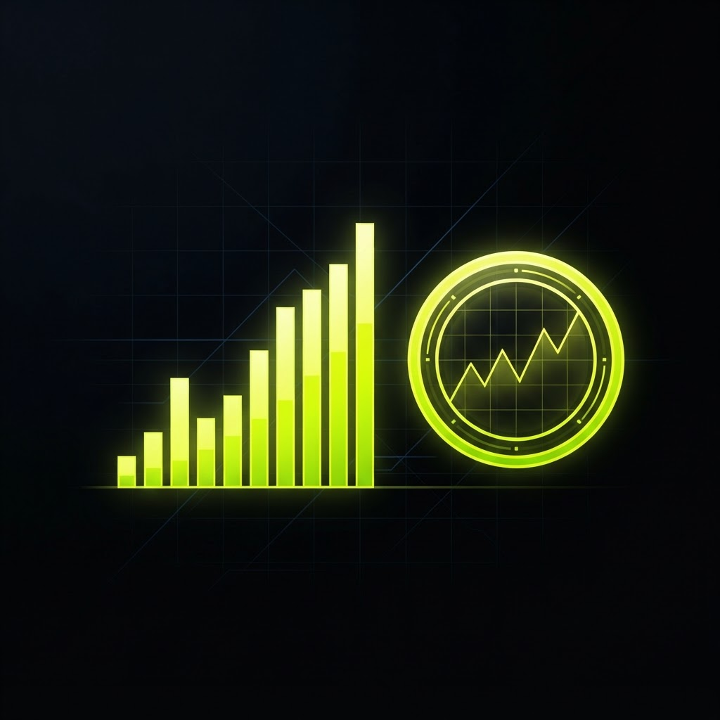 Abstract illustration of an ascending bar chart and budget gauge