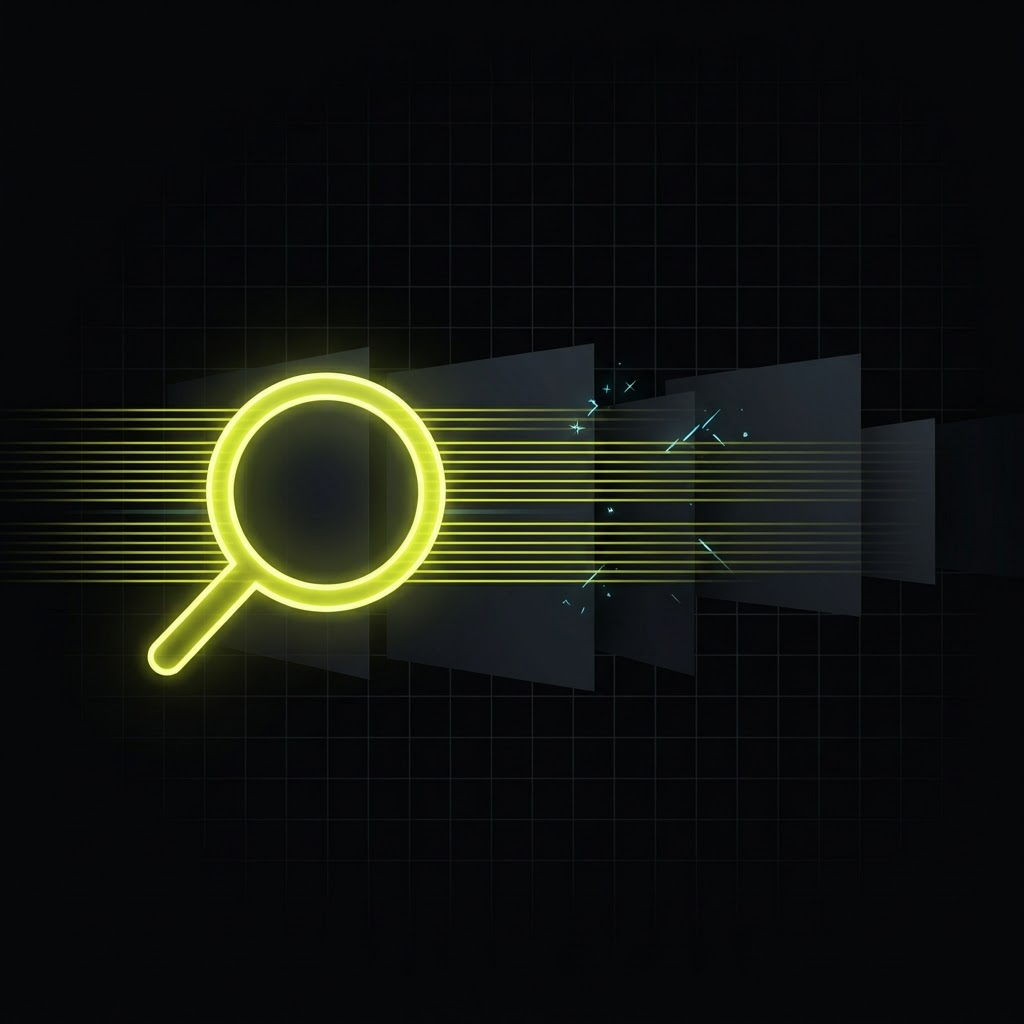 Abstract illustration of an advertising policy review scanning campaign cards